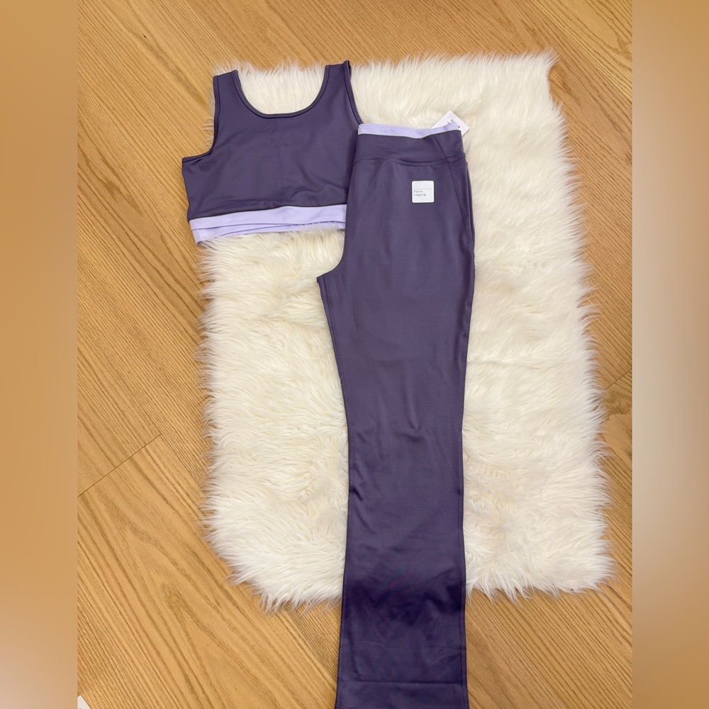 New Girls Athletic Works Lavender Purple Active Crop Top and Flare Leggings Set - Picture 5 of 6